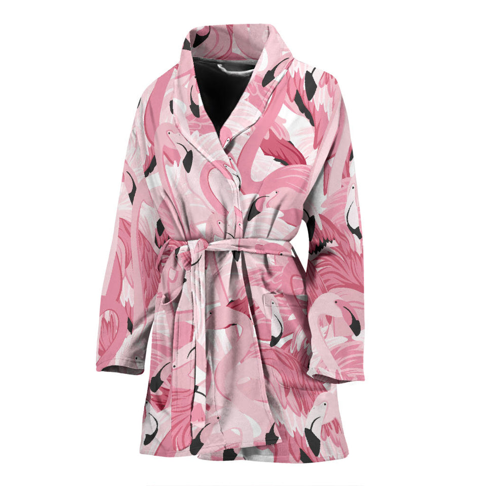 Pink Flamingos Pattern Background Women'S Bathrobe