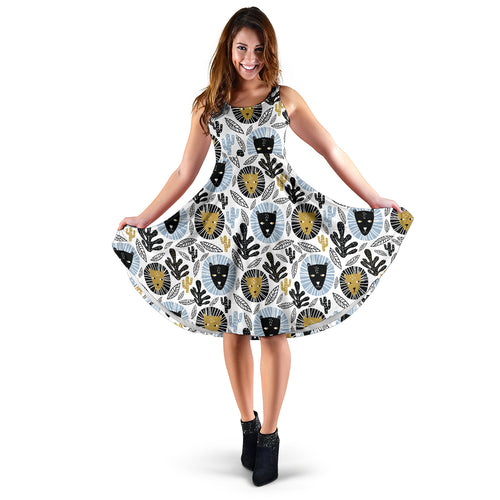 Lion Pattern Print Design 05 Sleeveless Midi Dress