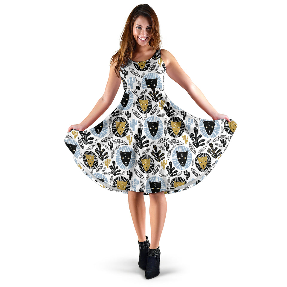 Lion Pattern Print Design 05 Sleeveless Midi Dress
