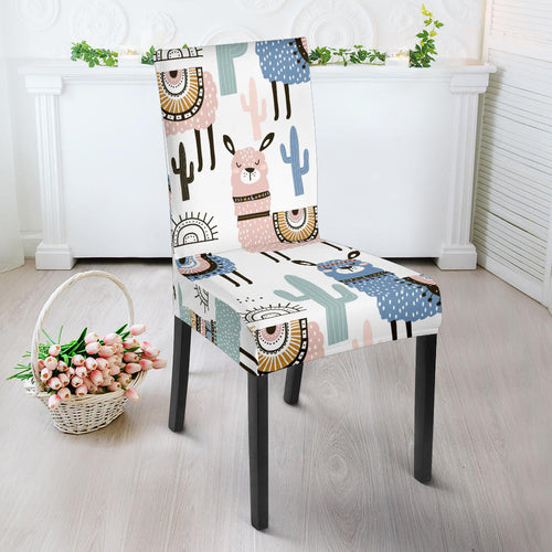 Lama Alpaca Cactus Hand Drawn Pattern Dining Chair Slipcover