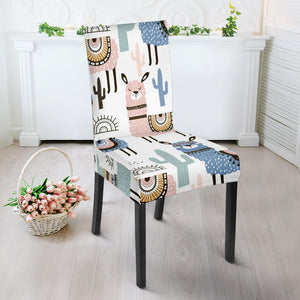 Lama Alpaca Cactus Hand Drawn Pattern Dining Chair Slipcover