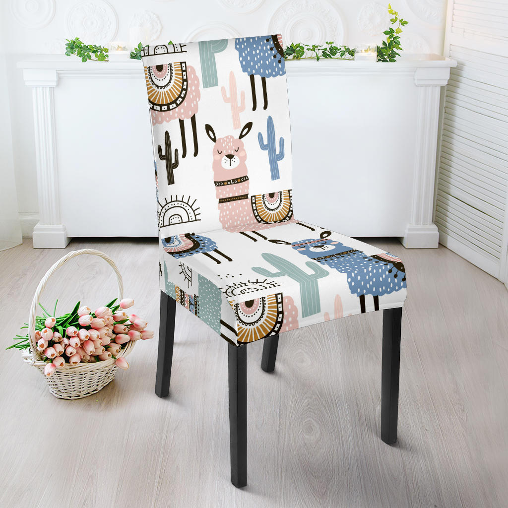 Lama Alpaca Cactus Hand Drawn Pattern Dining Chair Slipcover