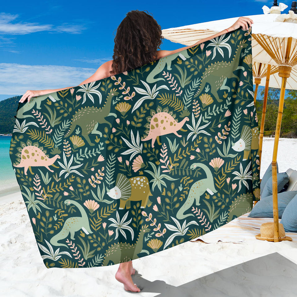 Dinosaurs Tropical Leaves Flower Pattern Sarong