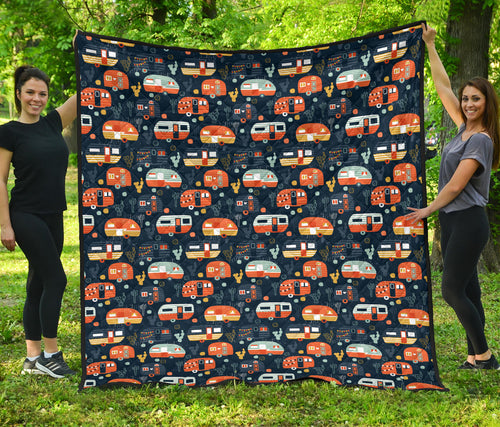 Camper Van Pattern Print Design 05 Premium Quilt