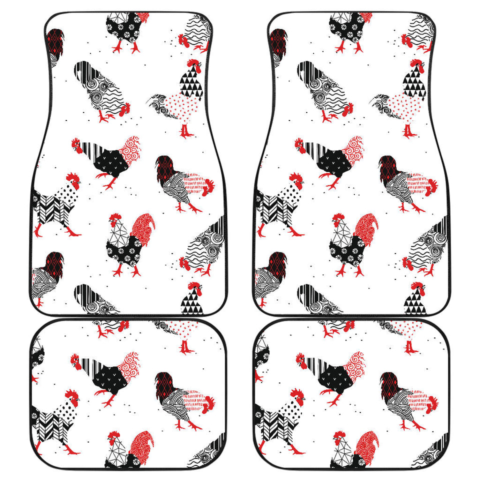 Cool Rooster Chicken Cock Floral Ornament Background Front And Back Car Mats