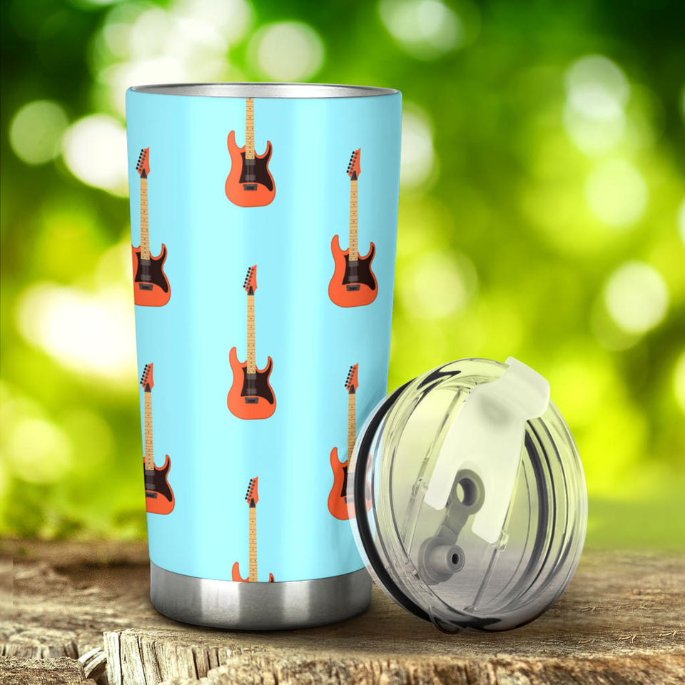 Electric Guitar Pattern Light Blue Background Tumbler