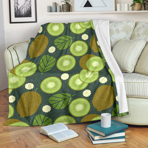 Whole Sliced Kiwi Leave And Flower Premium Blanket