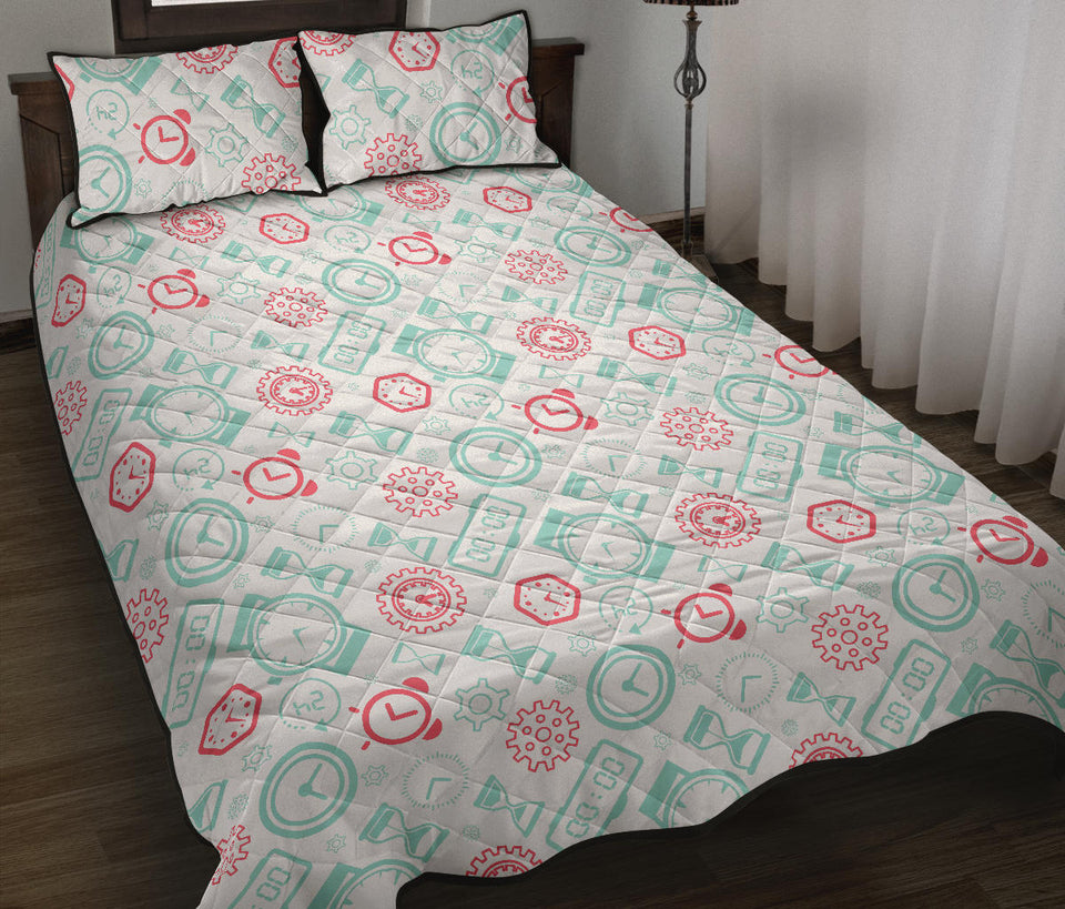 Clock time pattern blackground Quilt Bed Set