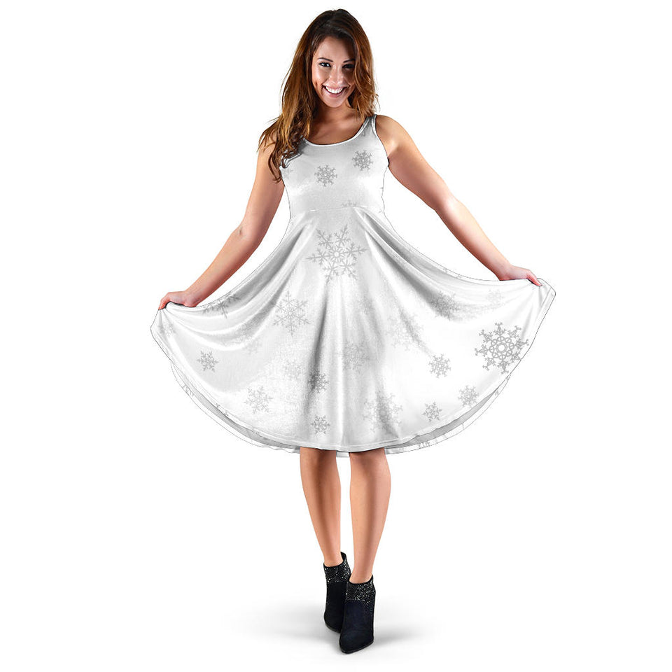 Snowflake Pattern White Background Sleeveless Midi Dress