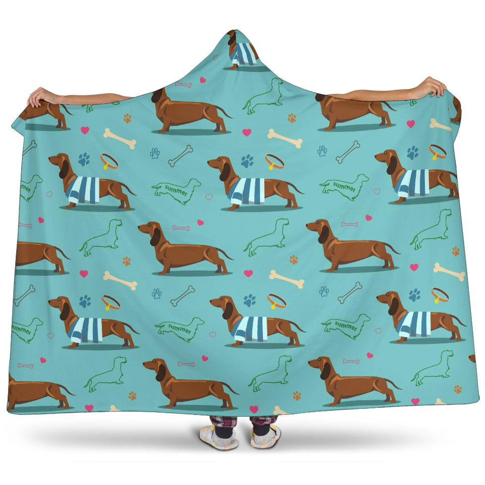 Dachshund Decorative Background Hooded Blanket