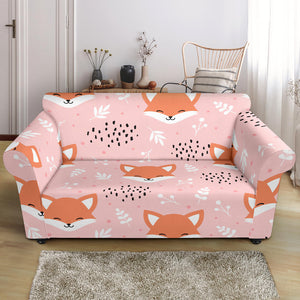 Cute Fox Pattern Pink Background Loveseat Couch Slipcover