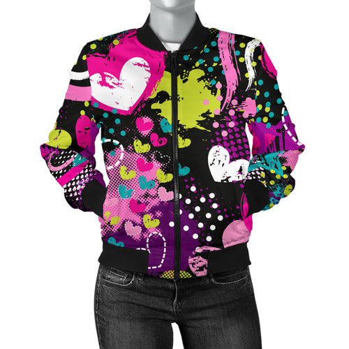 Heart Dot Wave Star Creative Design Pattern Women'S Bomber Jacket