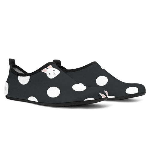 Cute White Rabbit Polka Dots Black Background Aqua Shoes