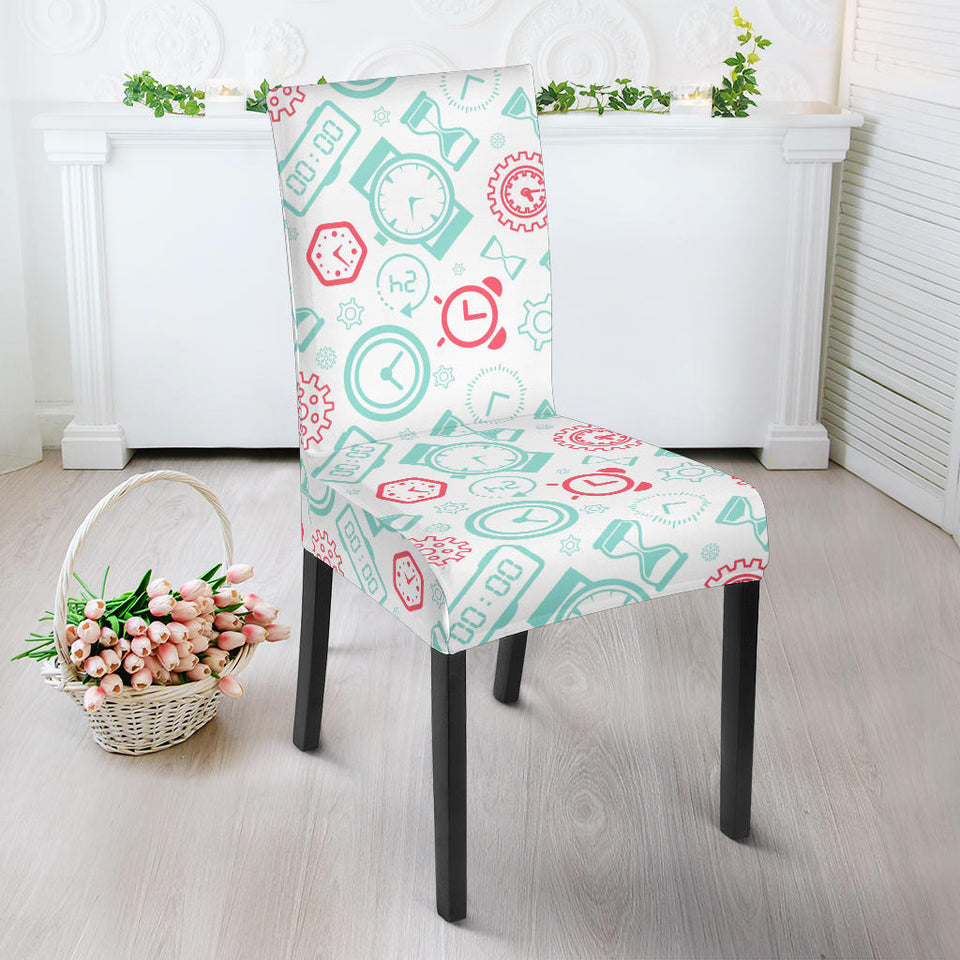 Clock Time Pattern Blackground Dining Chair Slipcover