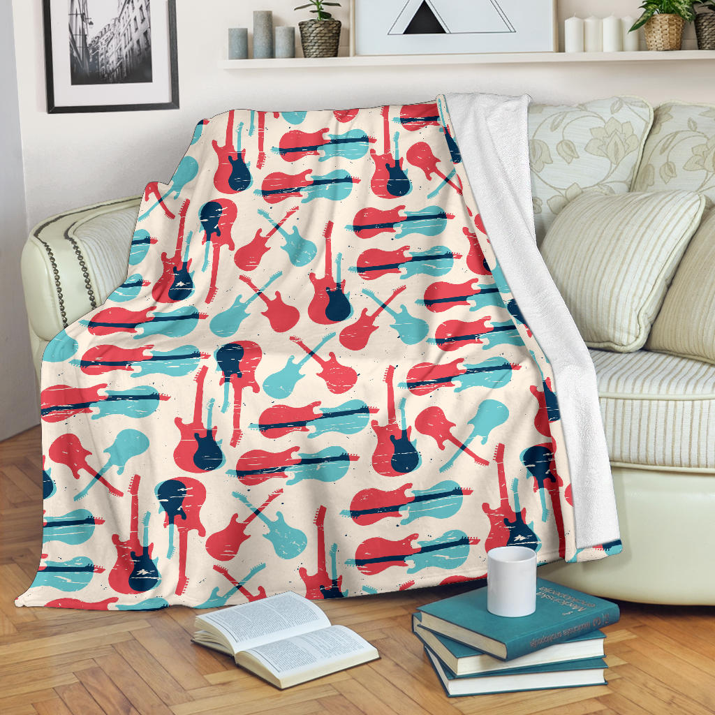 Red Blue Guitar Pattern Premium Blanket