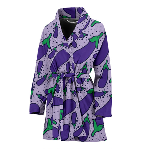 Eggplant Pattern Print Design 03 Women's Bathrobe