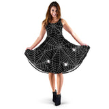 Spider Web Design Pattern Black Background White Cobweb Sleeveless Midi Dress