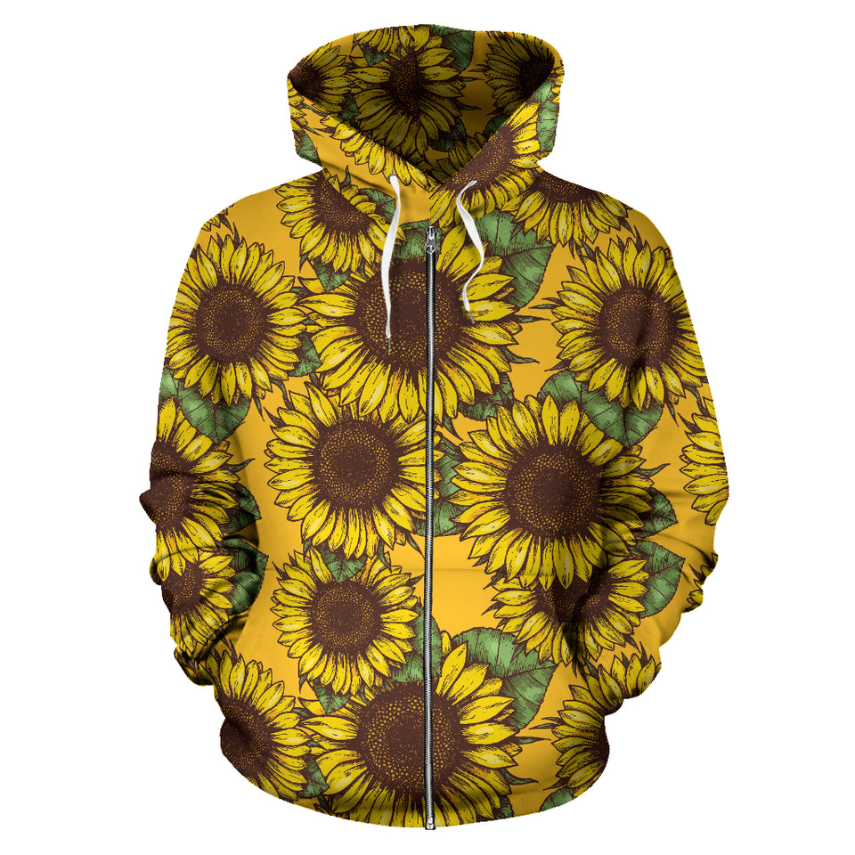 Sunflower Pattern Zip Up Hoodie