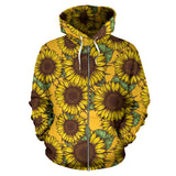 Sunflower Pattern Zip Up Hoodie
