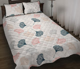 Black Gray Cream coral ginkgo leaves pattern Quilt Bed Set