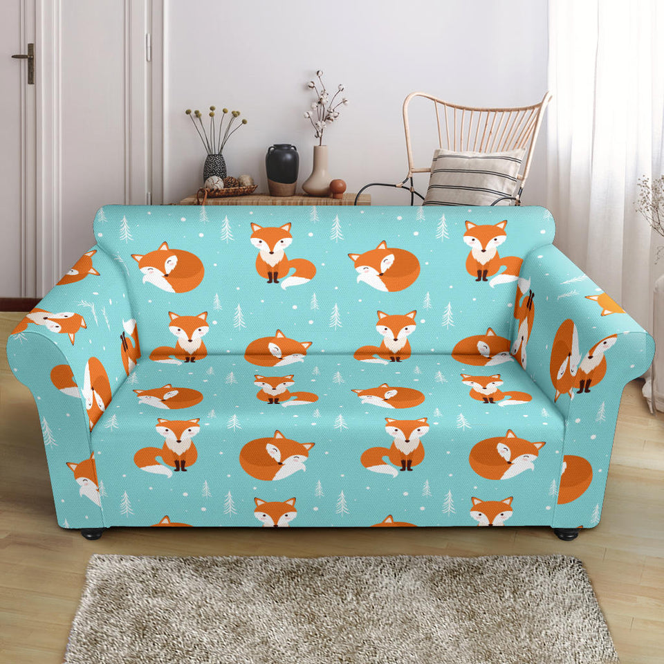 Fox Pattern Blue B Ackground Loveseat Couch Slipcover