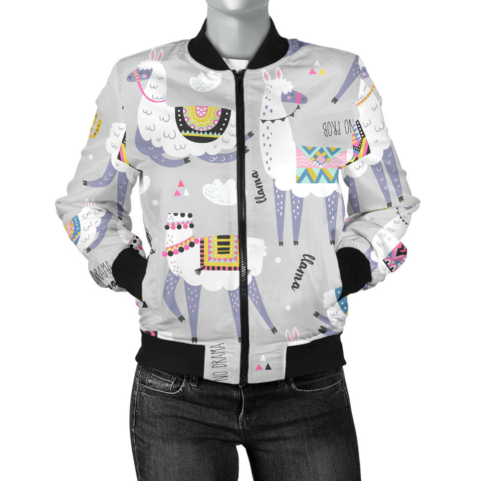 Cute Llama Alpaca Pattern Women'S Bomber Jacket