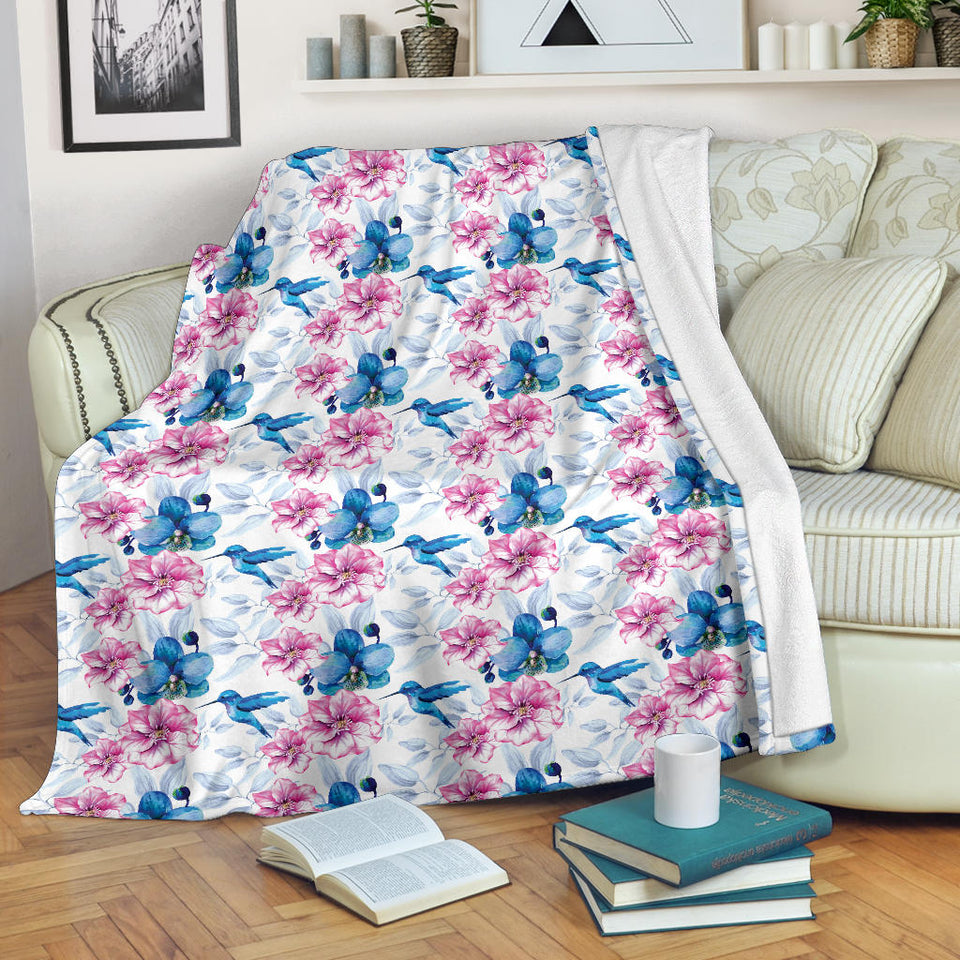 Hummingbird Pattern Print Design 02 Premium Blanket