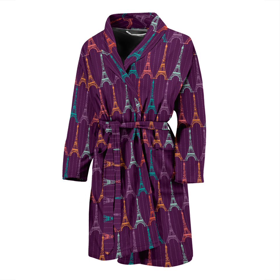 Eiffel Tower Pattern Print Design 05 Men's Bathrobe
