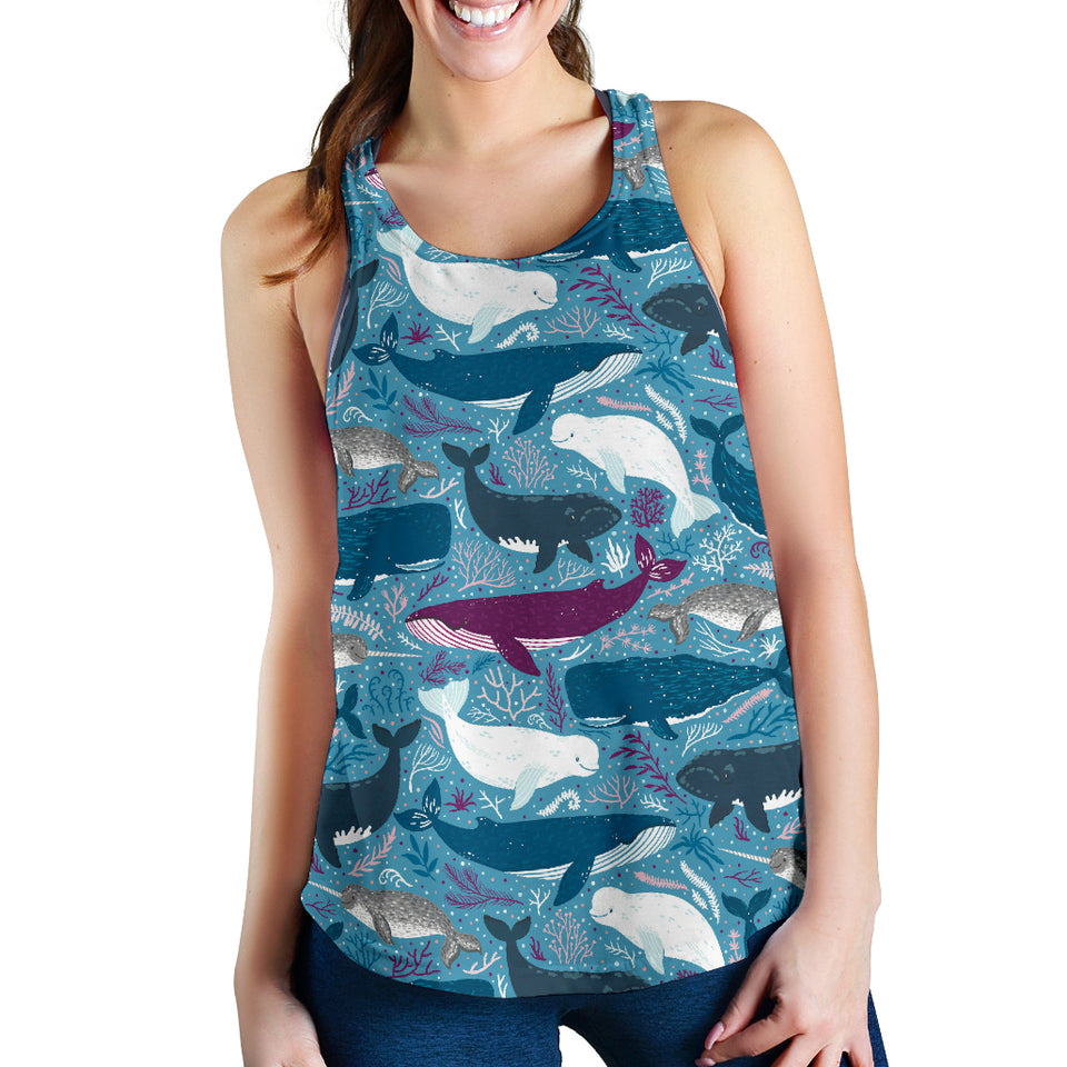 Whale design pattern Women Racerback Tank Top