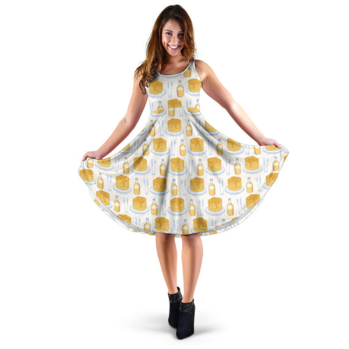 Pancake Pattern Print Design 05 Sleeveless Midi Dress