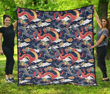 Blue Red Dragon Cloud Pattern Premium Quilt