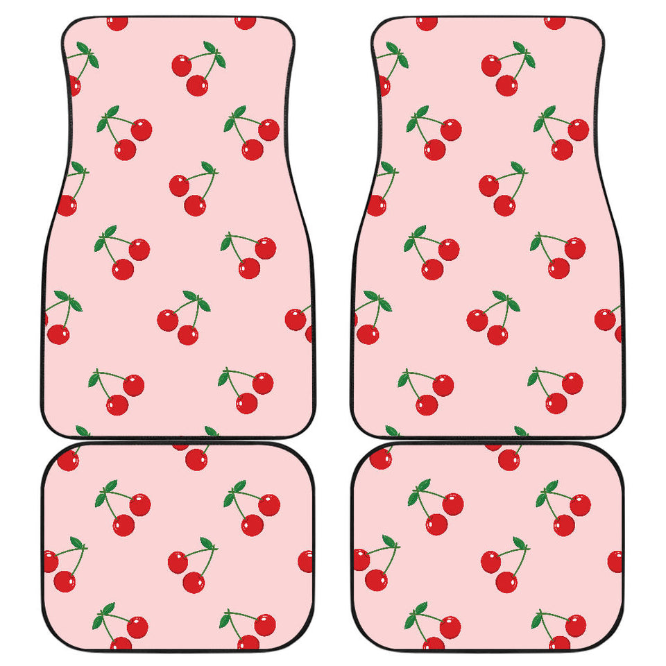 Cherry Pattern Pink Background Front And Back Car Mats