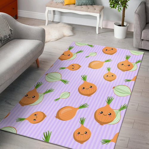 Cute Onions Smiling Faces Purple Background Area Rug