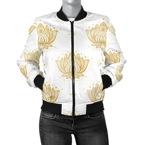 Gold Ornawomen'Stal Lotue Waterlily Symbol Pattern Women'S Bomber Jacket