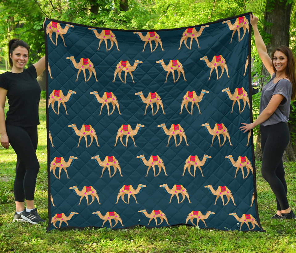 Camel Pattern Blue Blackground Premium Quilt