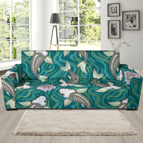 Koi Fish Carp Fish Lotus Pattern Sofa Slipcover