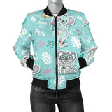 Cute Koalas Blue Background Pattern Women'S Bomber Jacket