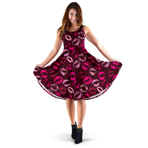Lips Pattern Print Design 03 Sleeveless Midi Dress
