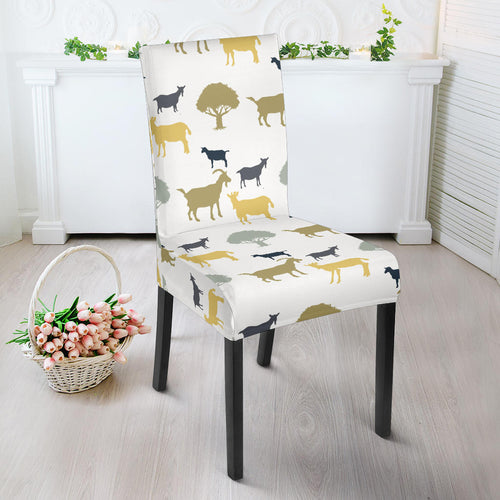 Silhouettes Of Goat And Tree Pattern Dining Chair Slipcover