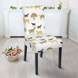 Silhouettes Of Goat And Tree Pattern Dining Chair Slipcover