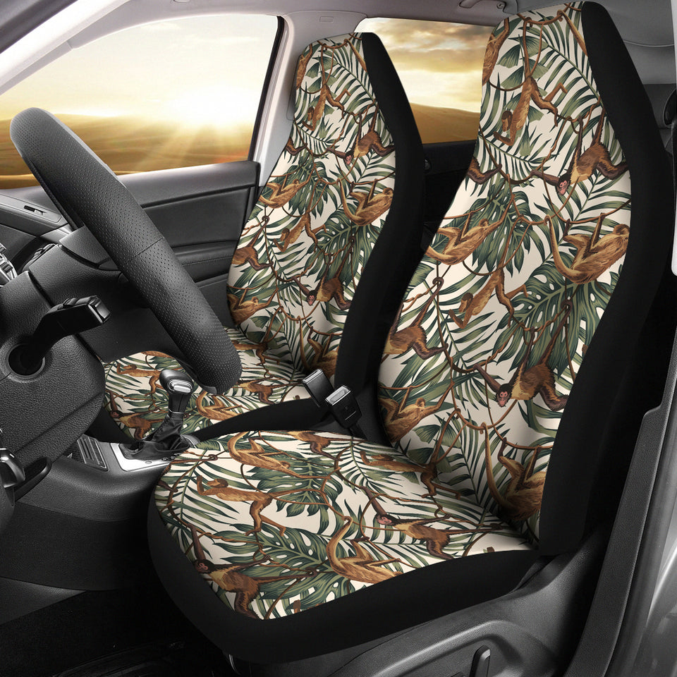 Monkey Tropical Leaves Background Universal Fit Car Seat Covers
