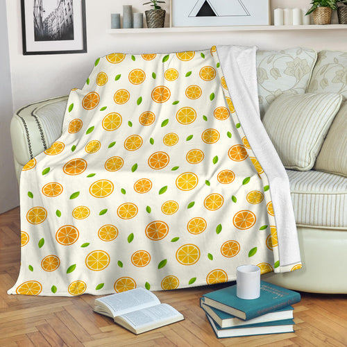 Oranges Leaves Pattern Premium Blanket