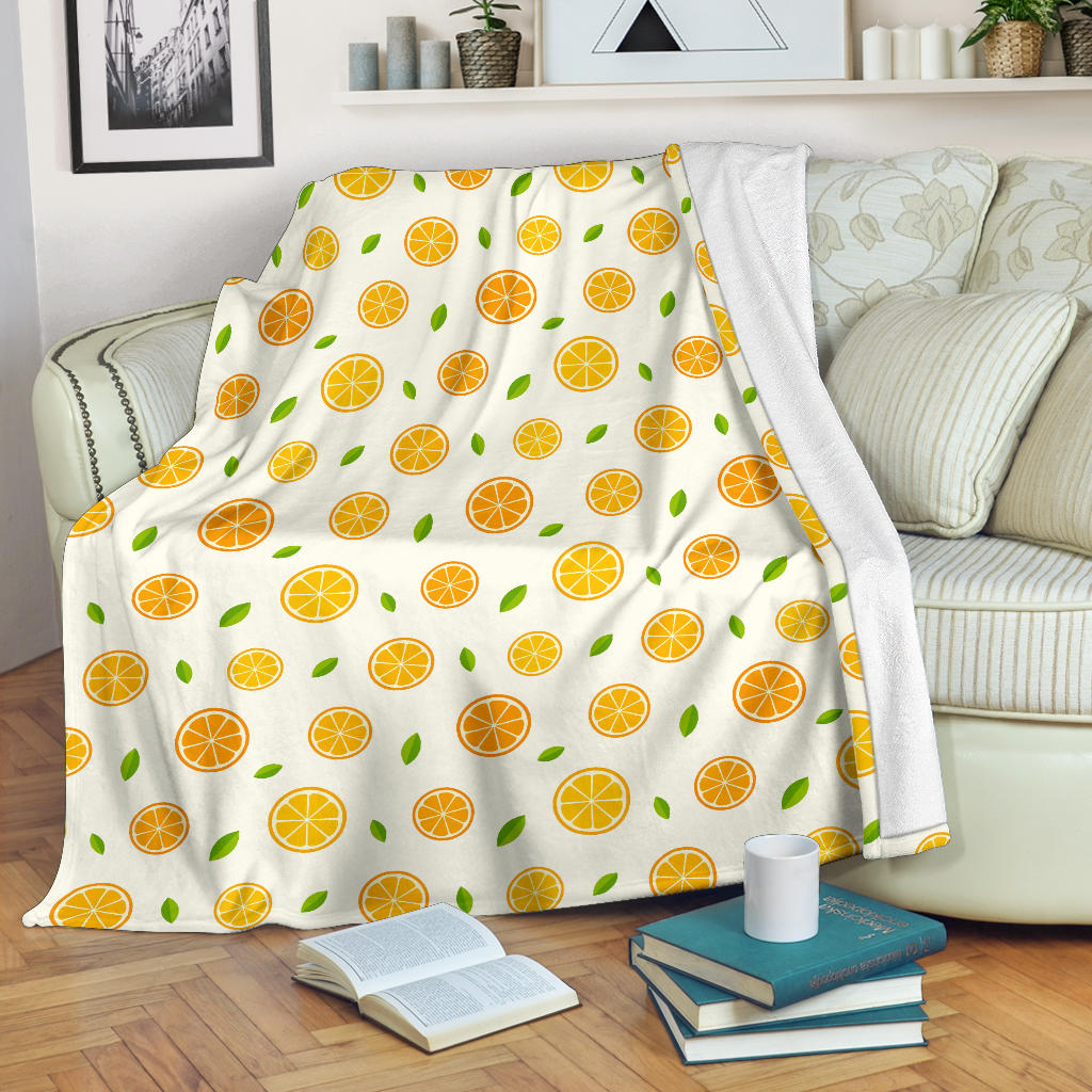 Oranges Leaves Pattern Premium Blanket