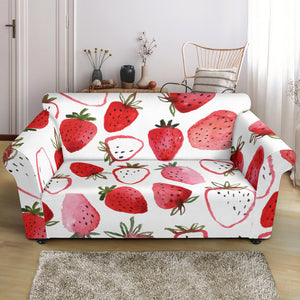 Watercolor Hand Drawn Beautiful Strawberry Pattern Loveseat Couch Slipcover