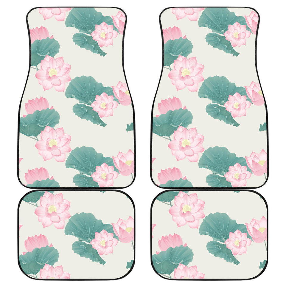 Pink Lotus Waterlily Leaves Pattern Front And Back Car Mats