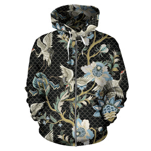 Japanese Crane Ornament Elements Zip Up Hoodie