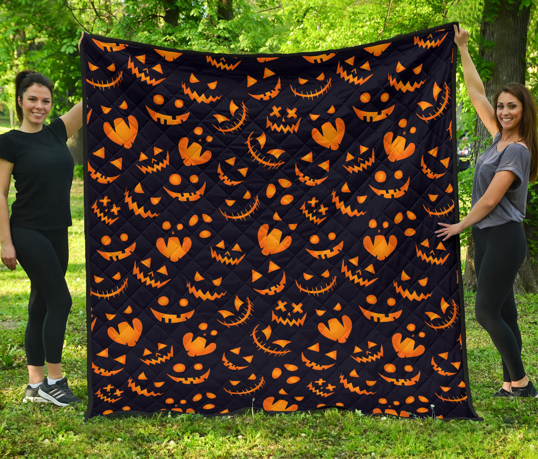 Halloween Pattern Pumpkin Background Premium Quilt