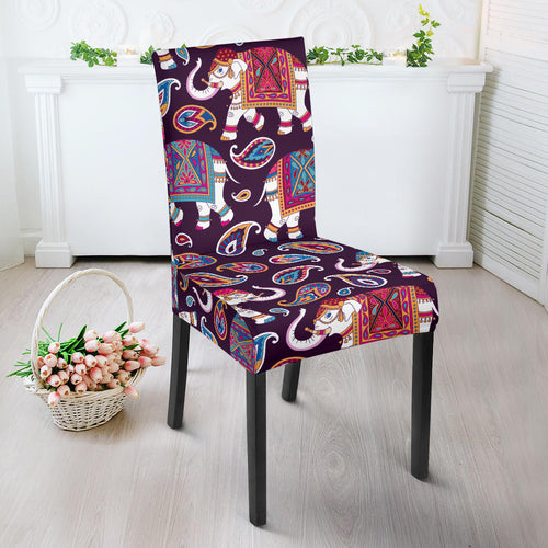 Elephant Indian Style Ornament Pattern Dining Chair Slipcover