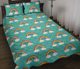Rainbow pattern green background Quilt Bed Set