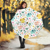 Cute Elephants Palm Tree Flower Butterfly Pattern Umbrella